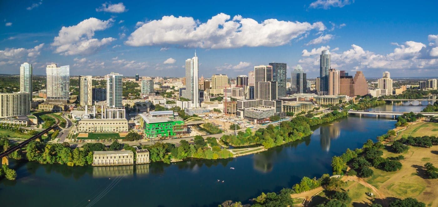 Downtown Austin, Texas skyline above Lady Bird Lake