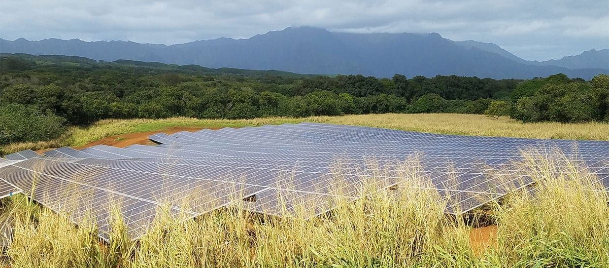 Ground-mounted community-scale solar power plant in a green valley